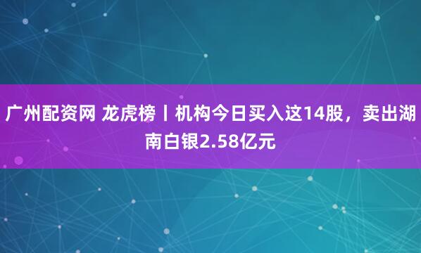 广州配资网 龙虎榜丨机构今日买入这14股，卖出湖南白银2.58亿元